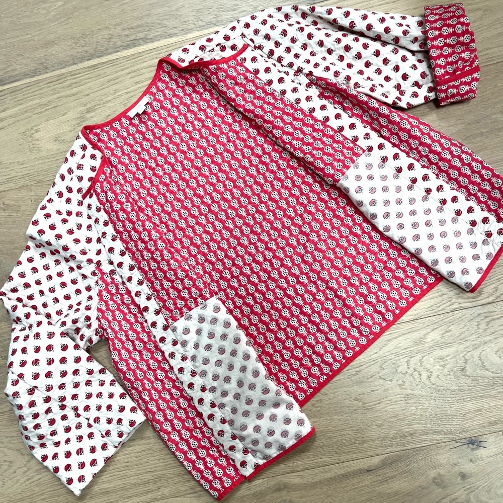 J Jill Red and White Patterned Quilted Jacket - Picture 6 of 7